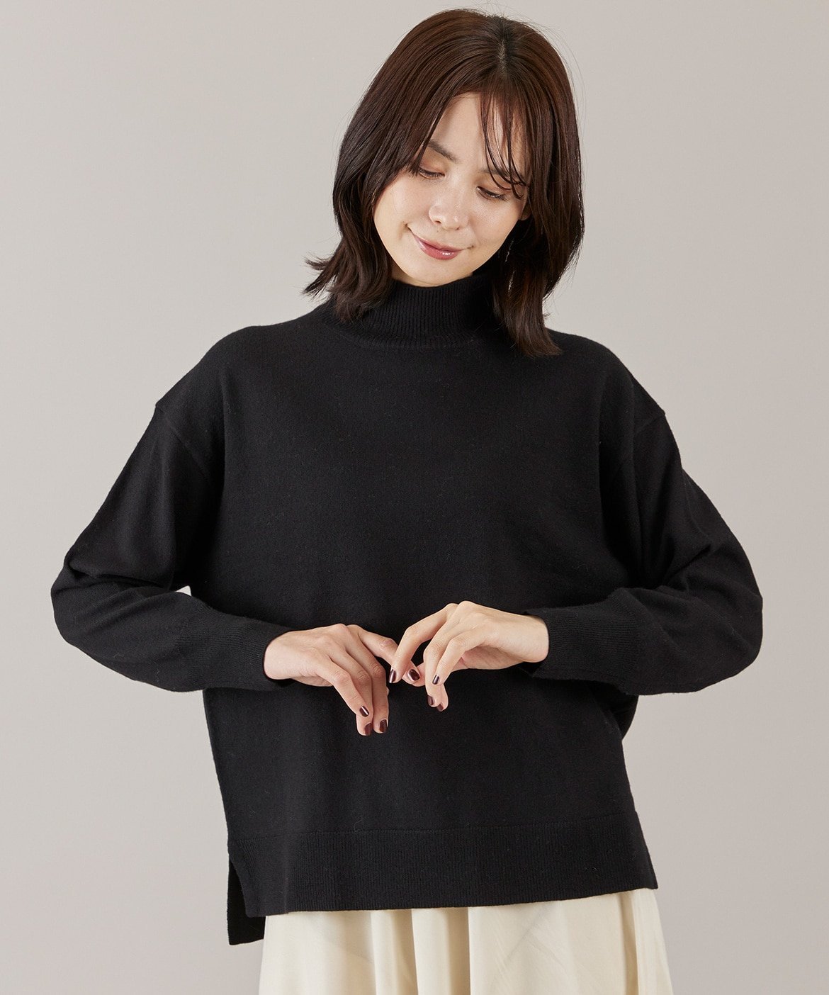 INED ウール100%ハイネックニット イネド トップス ニット ピンク ホワイト ブラック グレー イエロー ブルー