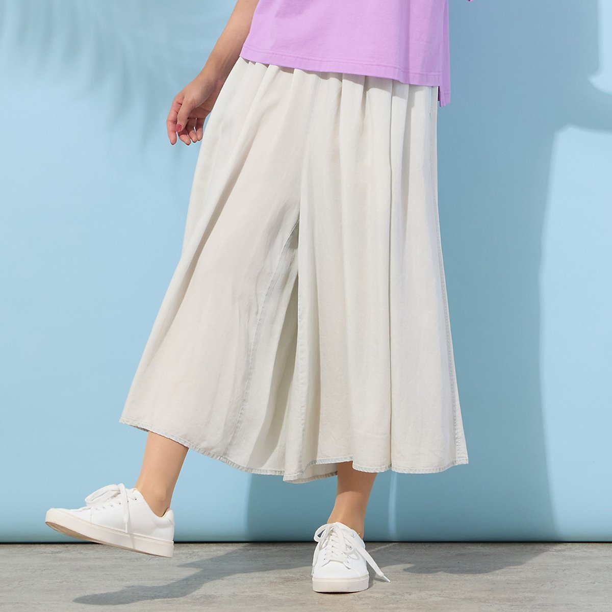 PISANO 【手洗いOK・セットアップ対応】製品洗い・テンセルデニムキュロットパンツ ピサーノ パンツ キュロット ブルー