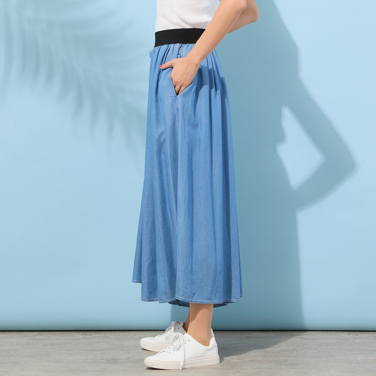 PISANO 【手洗いOK・セットアップ対応】製品洗い・テンセルデニムキュロットパンツ ピサーノ パンツ キュロット ブルー