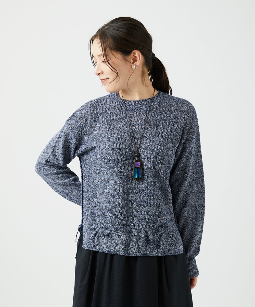 【SALE／50%OFF】GIANNI LO GIUDICE [洗える]コットン杢ニット ジャンニロジュディーチェ トップス ニット グリーン ネイビー【送料無料】