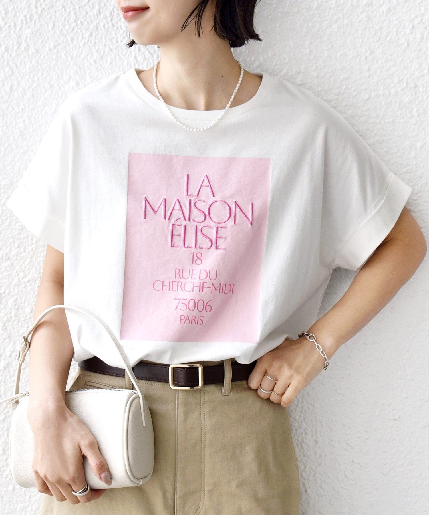 WOMEN 【WEB限定】オーガニック コットン ロゴ フレンチスリーブ TEE シップス トップス カットソー・Tシャツ グレー ブラウン ベージュ ホワイト