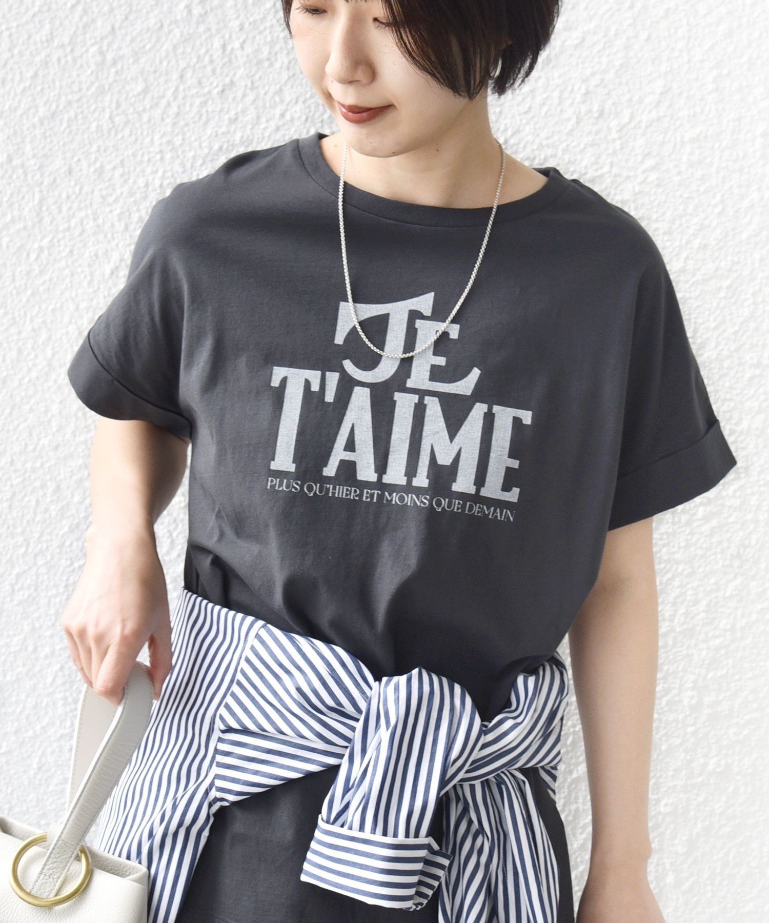 WOMEN 【WEB限定】オーガニック コットン ロゴ フレンチスリーブ TEE シップス トップス カットソー・Tシャツ グレー ブラウン ベージュ ホワイト