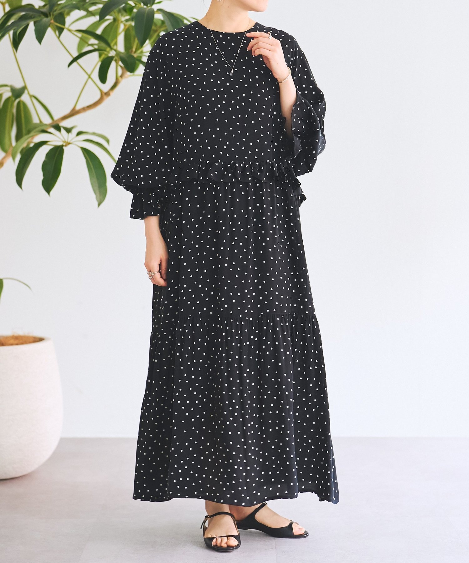 【SALE／5%OFF】BEARDSLEY フリルコンビワンピース ビアズリー ワンピース・ドレス その他のワンピース・ドレス ブラック【送料無料】