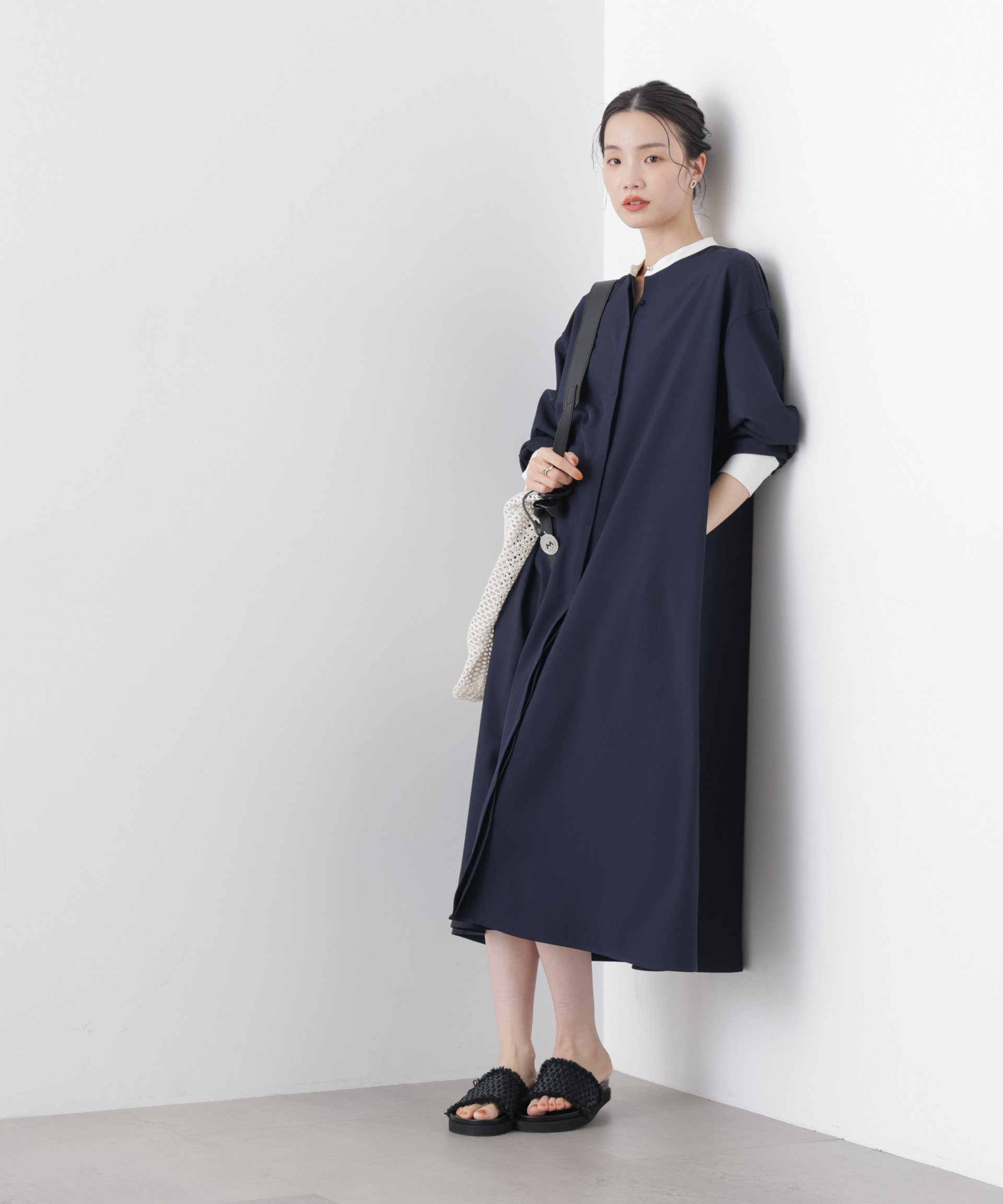 【SALE／50%OFF】NANO universe バイカラーフレアスタンドカラーワンピース ナノユニバース ワンピース・ドレス ワンピース グリーン ネイビー ベージュ【送料無料】 stylife-15589629 Rakuten Fashion サンプル画像3