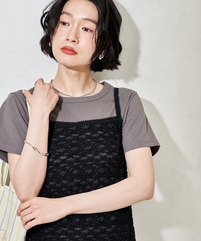 【セットアイテム】レースキャミソール Tシャツセット フリークスストア トップス カットソー・Tシャツ ブラック グレー ホワイト
