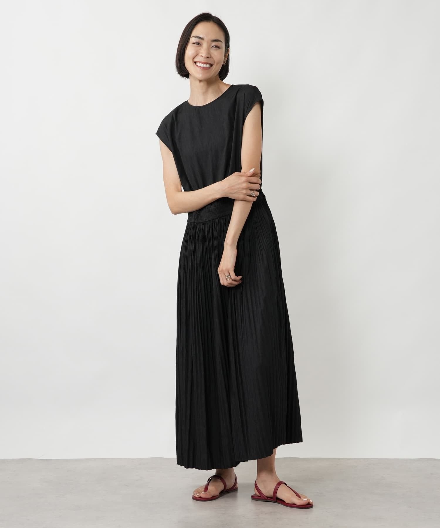 NEMIKA フレンチスリーブギャザーワンピース【NEMIKA】 ネミカ ワンピース・ドレス ワンピース グレー ネイビー【送料無料】