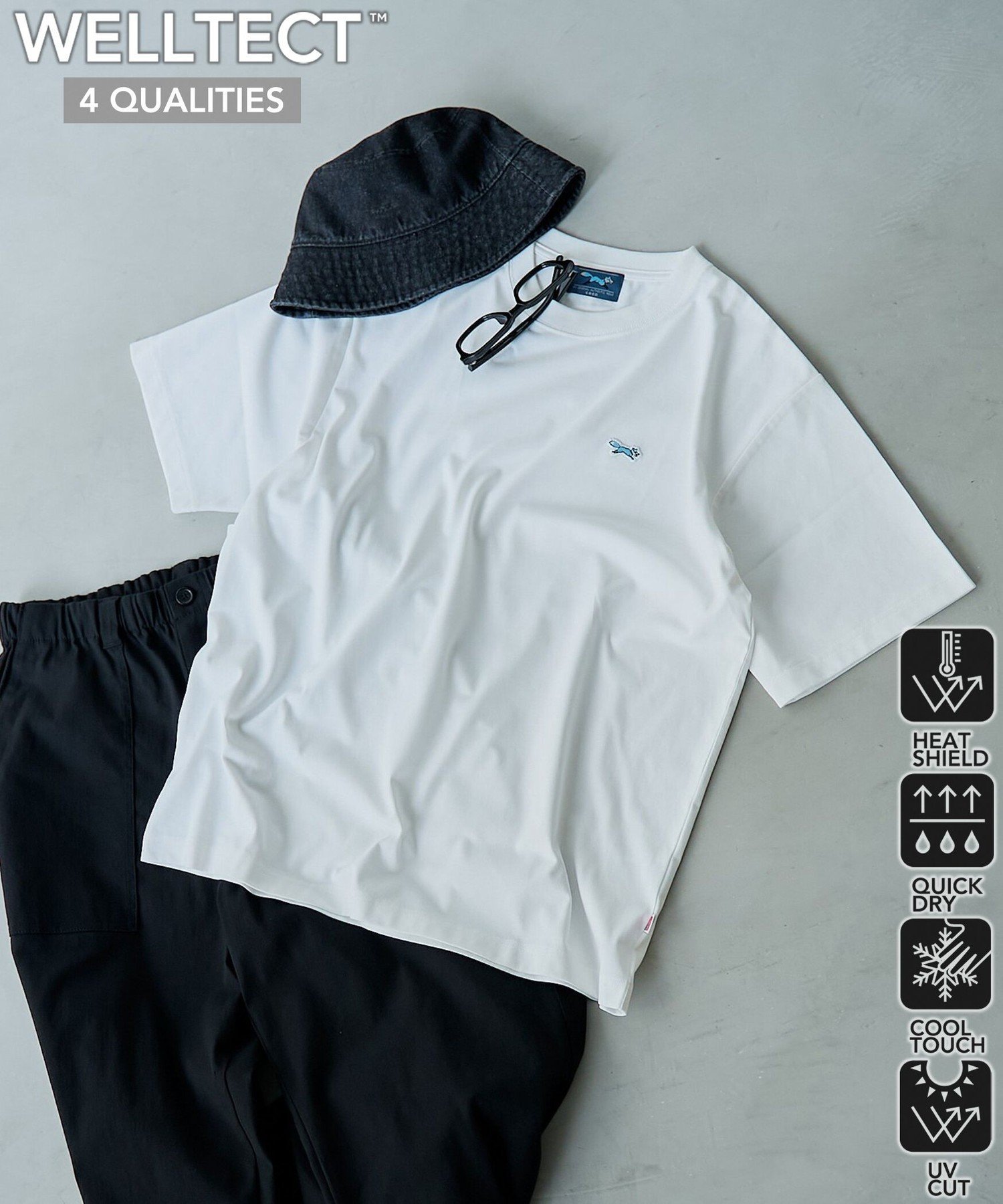 【UVカット・接触冷感・吸水速乾・遮熱性】Penneys x WELLTECT 別注ワンポイントTシャツ コーエン トップス カットソー・Tシャツ ベージュ ホワイト ブラック ネイビー