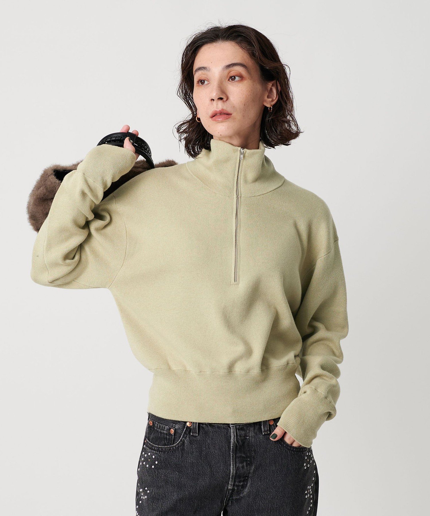【SALE／30%OFF】BEAUTY&YOUTH UNITED ARROWS コットンカシミヤ ハーフジッププルオーバー ウォッシャブル ユナイテッドアローズ アウトレット トップス ニット ホワイト グリーン ネイビー【送料無料】
