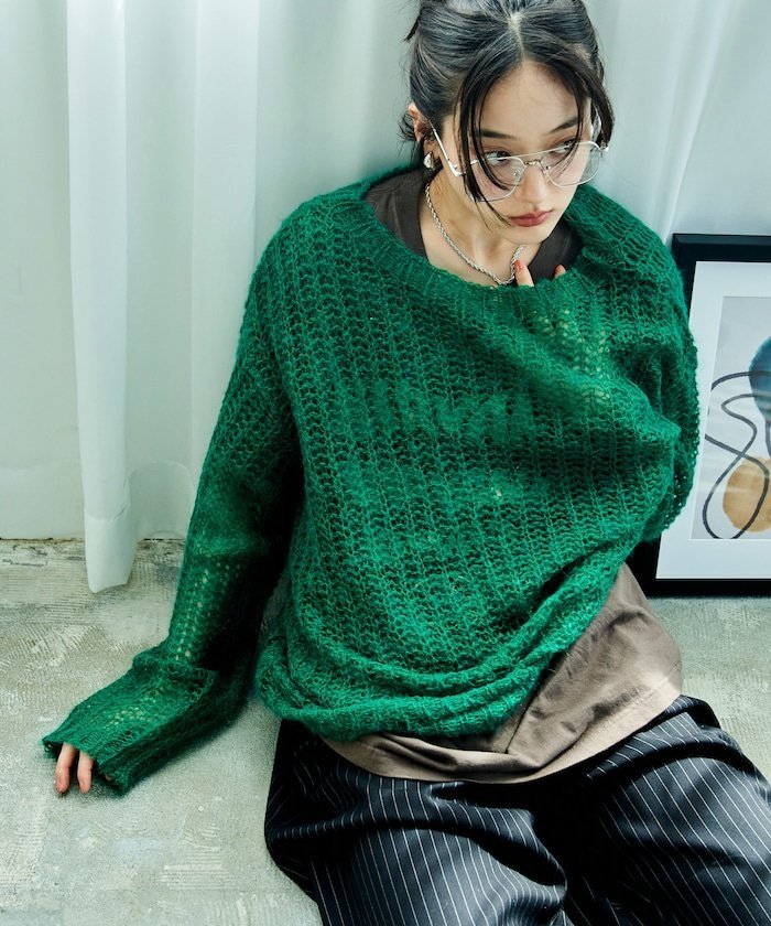 モヘア混 アルパカ ローゲージニット 26AW フリークスストア トップス ニット ピンク グレー グリーン
