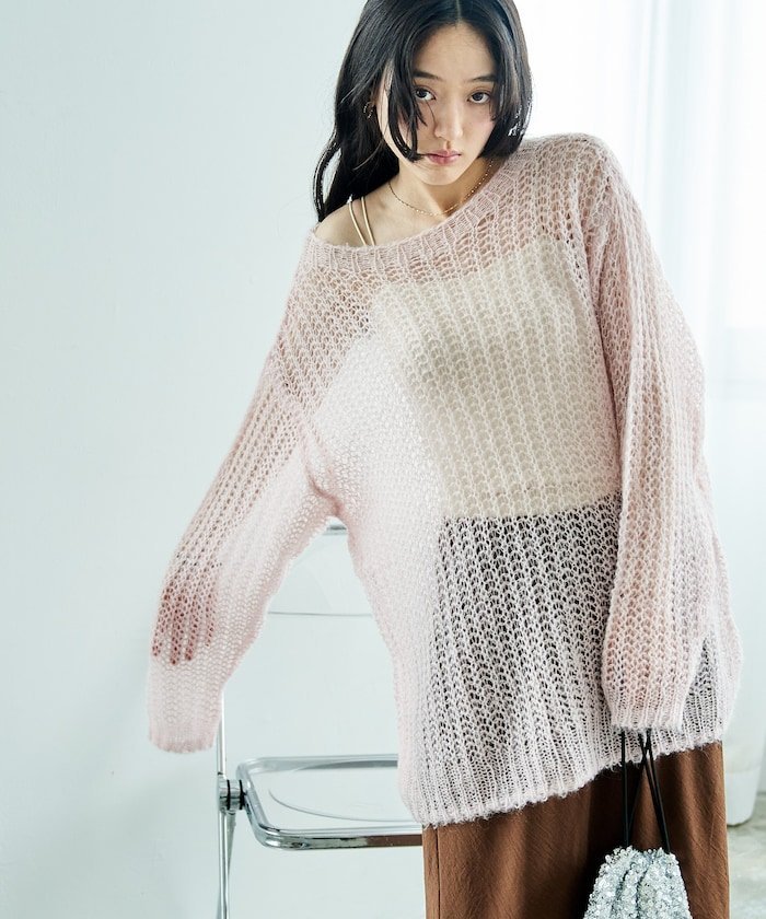 モヘア混 アルパカ ローゲージニット 26AW フリークスストア トップス ニット ピンク グレー グリーン