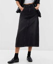GAP ウォッシュウェル ミディ丈デニムスカート ギャップ スカート ロング・マキシスカート ブラック【送料無料】