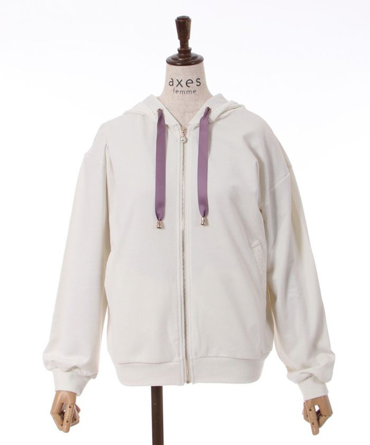 【SALE／37%OFF】axes femme レース重ねパーカー アクシーズファム トップス カーディガン ホワイト オレンジ グレー ネイビーのサムネイル