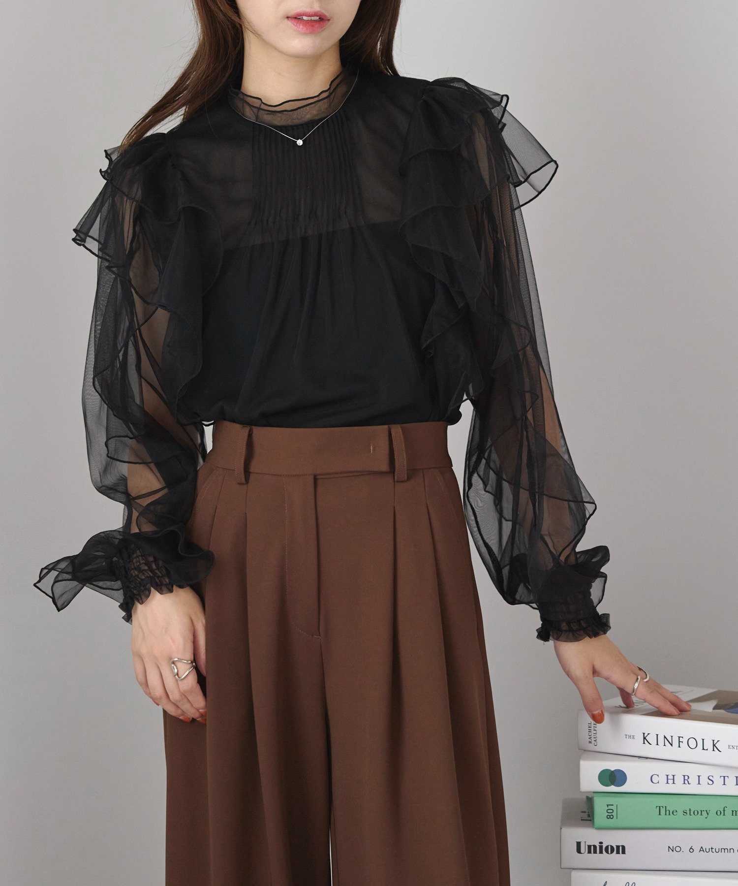 【SALE/40%OFF】MAISON BREEZE reveur MAISON BREEZE reveur/チュールレース ピンタックフリルブラウス シアートップス trc セットアップセブン トップス シャツ・ブラウス ブラック グレー ホワイト グリーン【送料無料】
