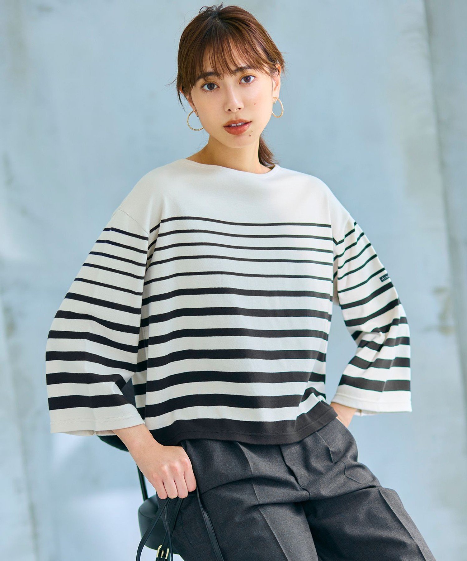 23区 S 【洗える】Armor-lux ベルスリーブボーダー カットソー ニジュウサンク トップス カットソー・Tシャツ ブルー ホワイト ベージュ
