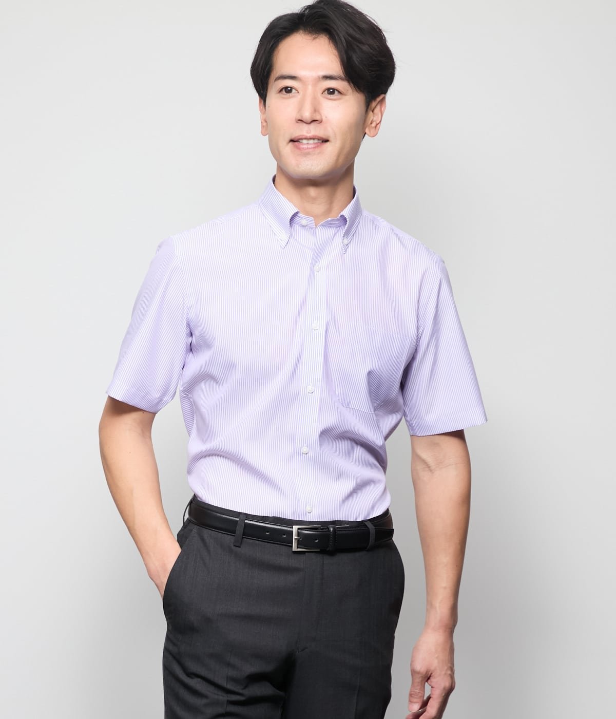 NEWYORKER MEN 【吸水速乾・防シワ】FLEXY ロンドンストライプ 半袖ボタンダウンシャツ ニューヨーカー トップス シャツ・ブラウス パープル