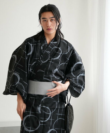 utatane メンズ 浴衣3点セット 墨黒に丸格子 ウタタネ 着物・浴衣・和装小物 浴衣【送料無料】 utatane メンズ 浴衣3点セット 墨黒に丸格子 ウタタネ 着物・浴衣・和装小物 浴衣【送料無料】