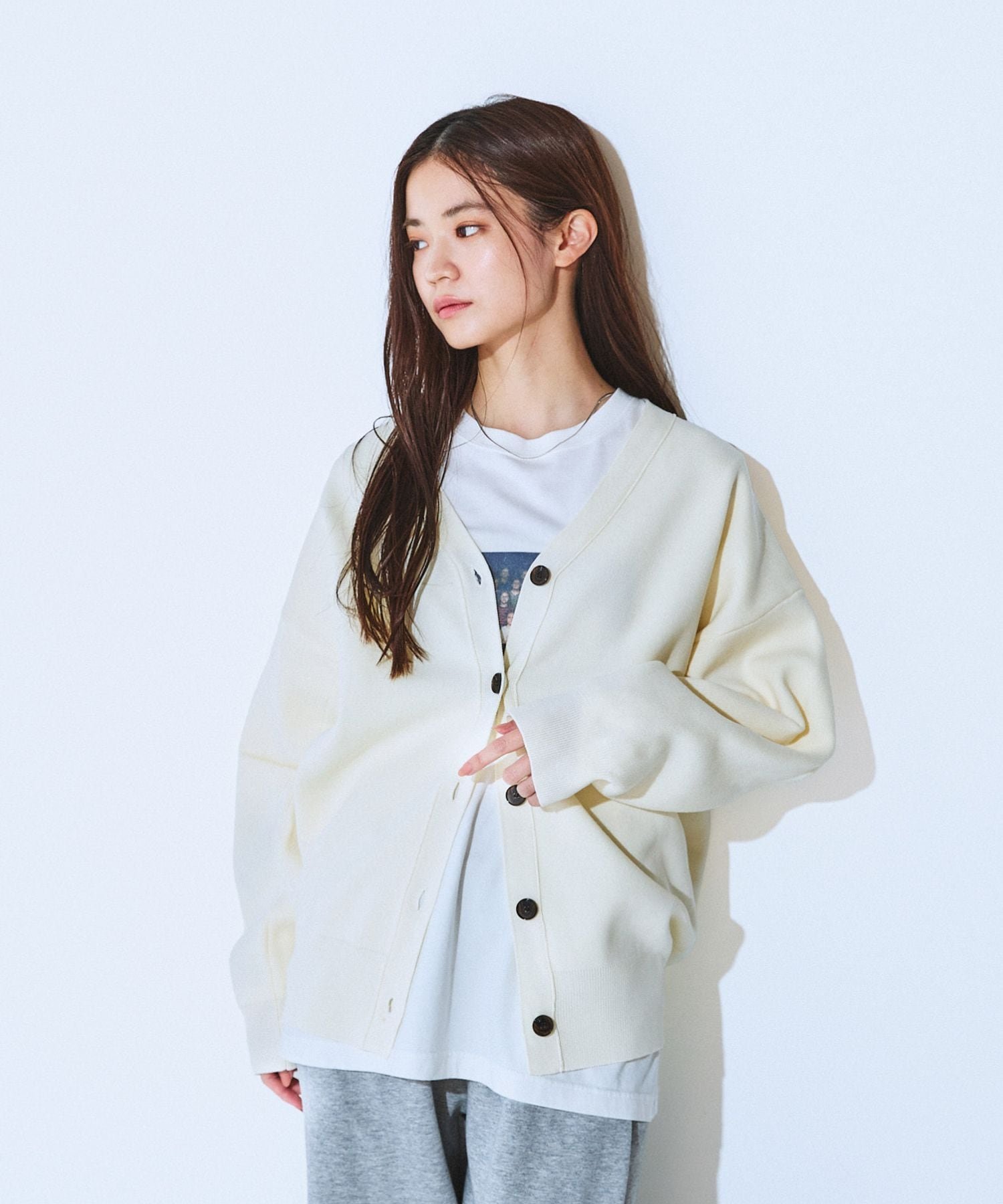 JEANASIS 12G WジャガードコクーンVカーディガン ジーナシス トップス カーディガン グレー ホワイト ブラック【送料無料】