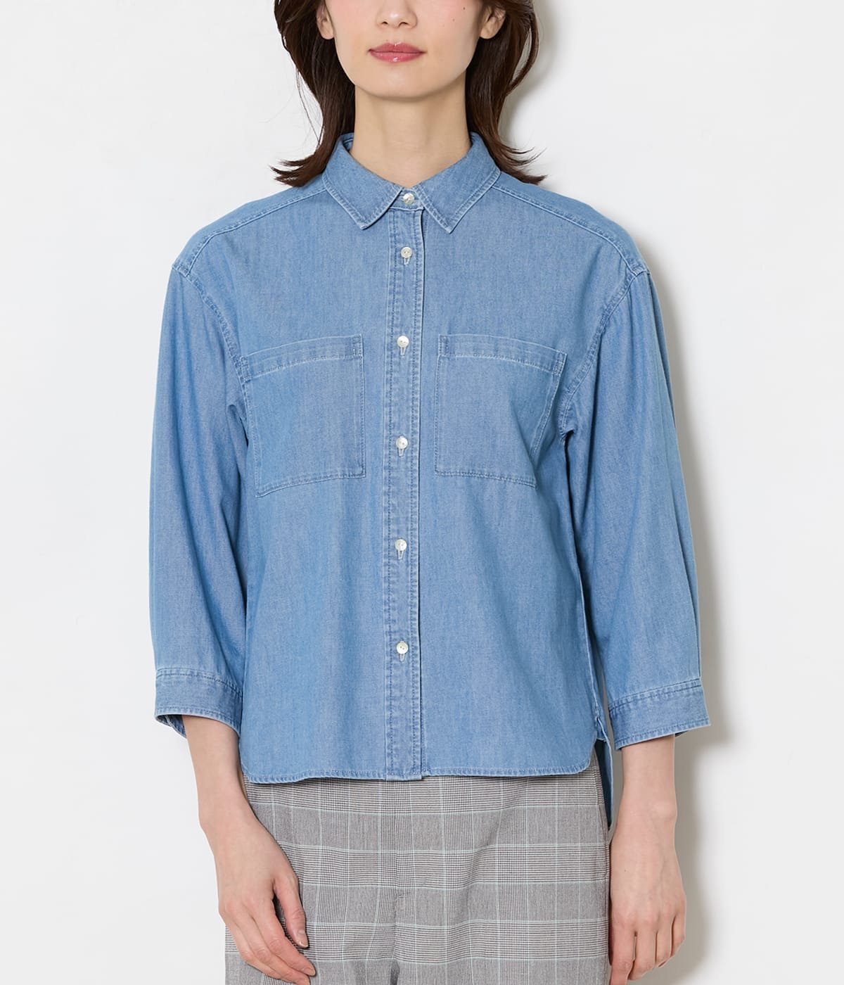 NEWYORKER WOMEN L-SIZE 【L】ライトオンスデニムシャツ ニューヨーカー エルサイズ トップス シャツ・ブラウス ブルー ネイビー