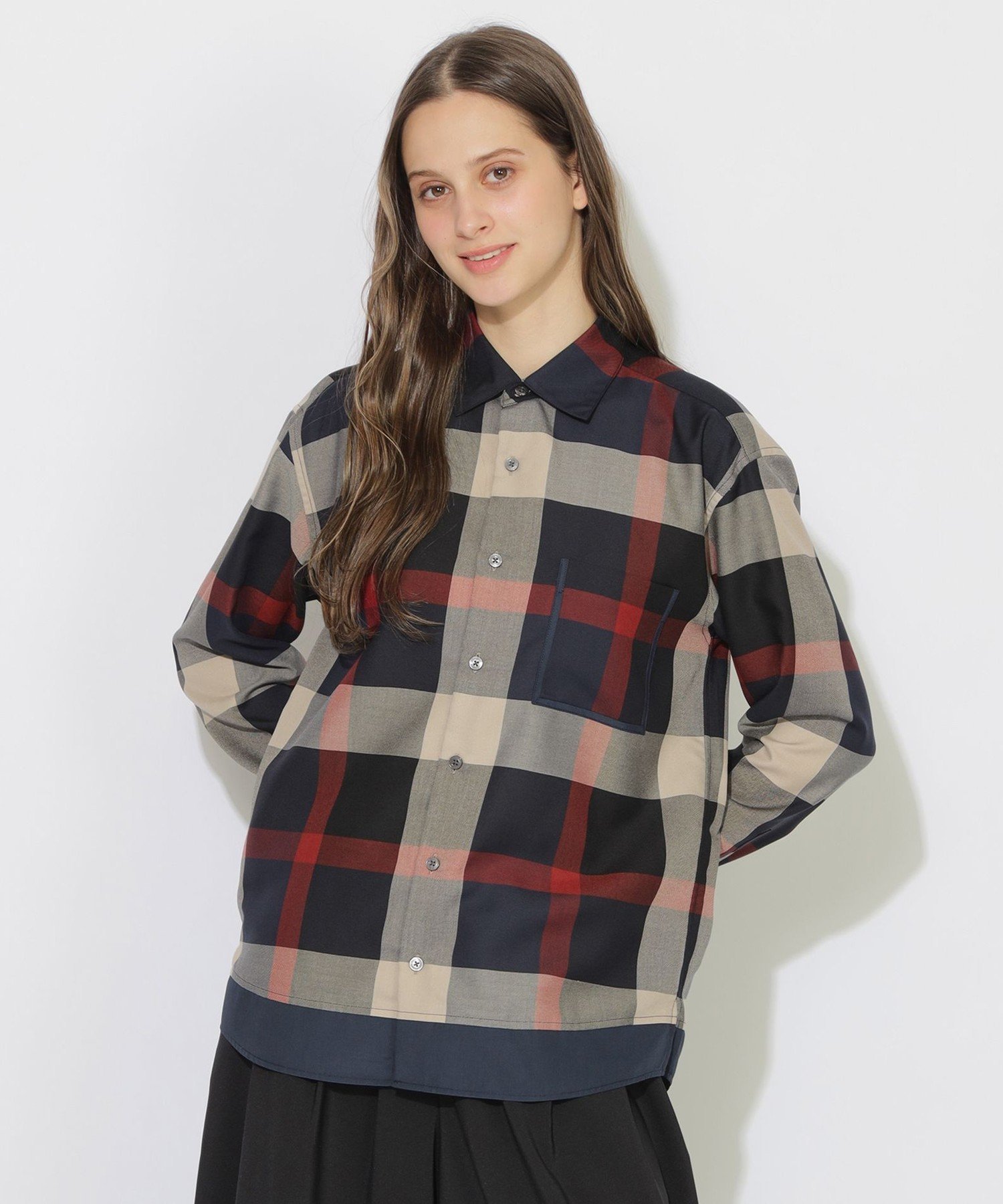 クレストブリッジチェックトリムシャツ ブルーレーベル / ブラックレーベル・クレストブリッジ トップス シャツ・ブラウス ベージュ ネイビー