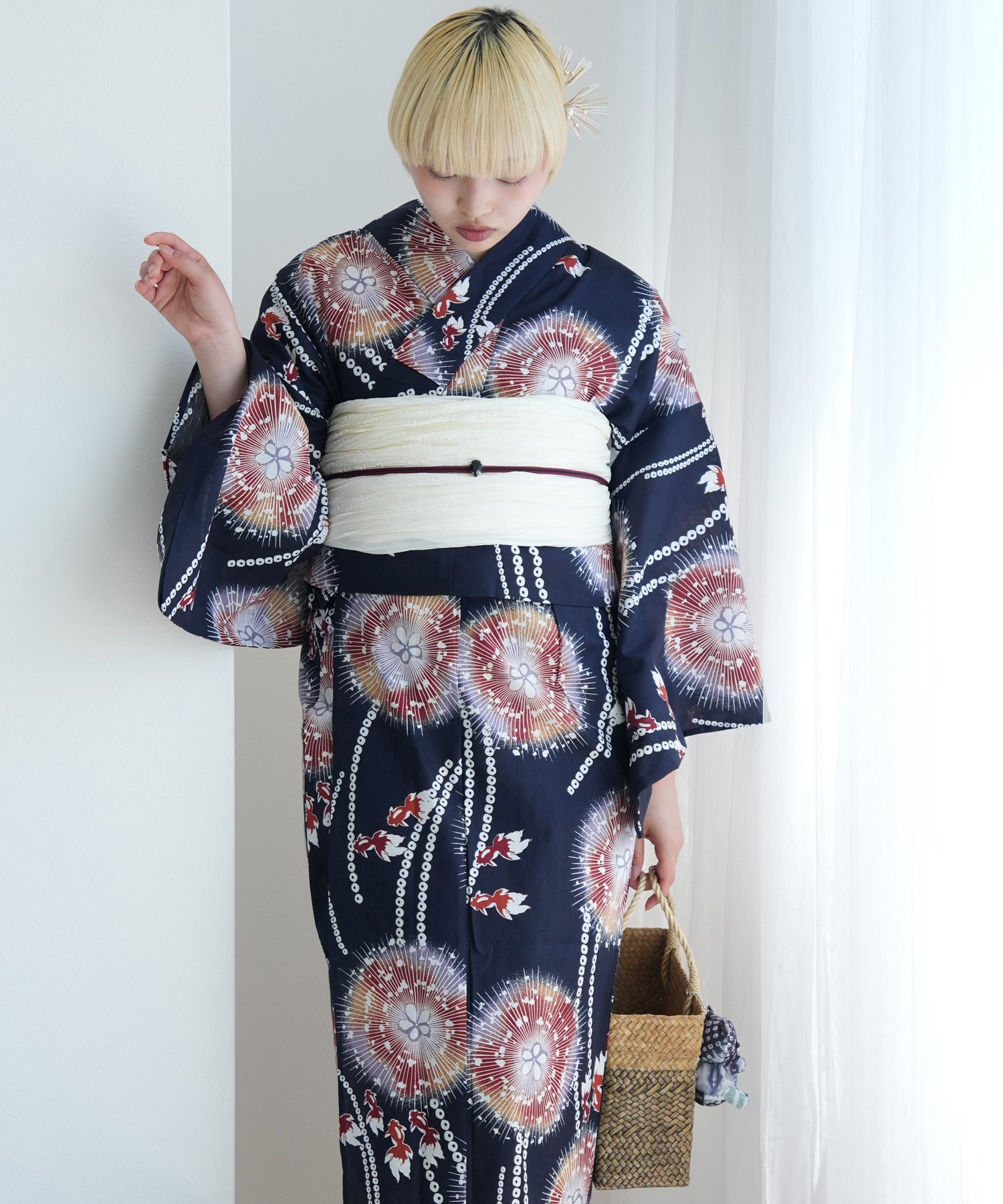 【SALE／45%OFF】ひよこ商店 ひよこ商店 セパレート 浴衣 3点セット 宵花火に金魚・紺 ウタタネ 着物・浴衣・和装小物 浴衣【送料無料】