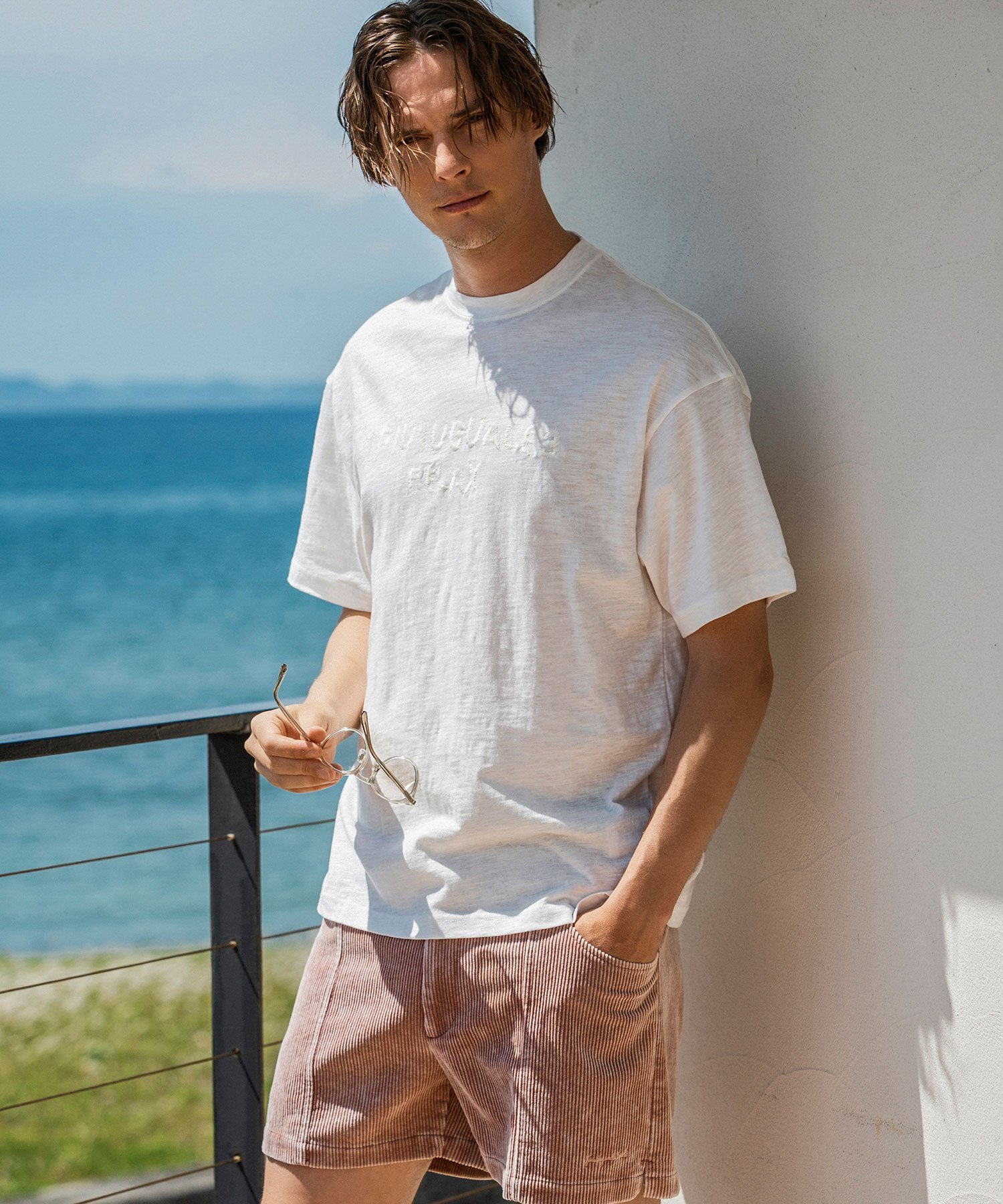 1PIU1UGUALE3 RELAX 1PIU1UGUALE3 RELAX ラフステッチロゴスラブ半袖Tシャツ シフォン トップス カットソー・Tシャツ ブラック イエロー ピンク ホワイト