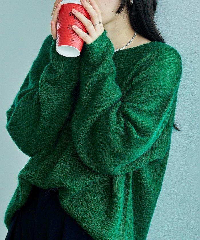 モヘア混 アルパカリブニットプルオーバー 26AW フリークスストア トップス ニット ピンク グレー グリーン