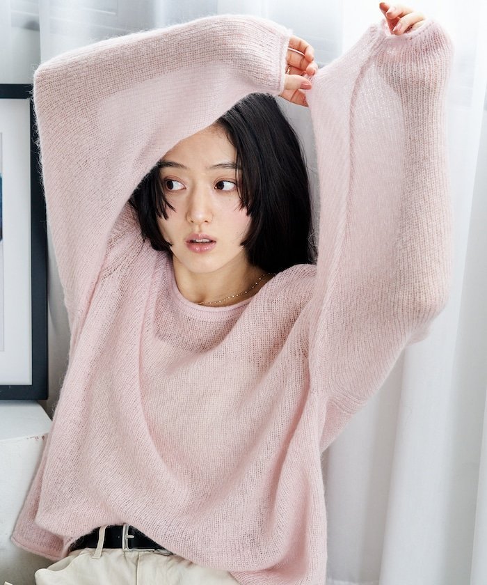 モヘア混 アルパカリブニットプルオーバー 26AW フリークスストア トップス ニット ピンク グレー グリーン