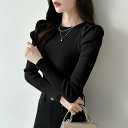 【SALE/25%OFF】COCOMOMO リブニット パフショルダー ニット トップス 長袖 クルーネック シンプル ココモモ トップス ニット ブルー ベー...
