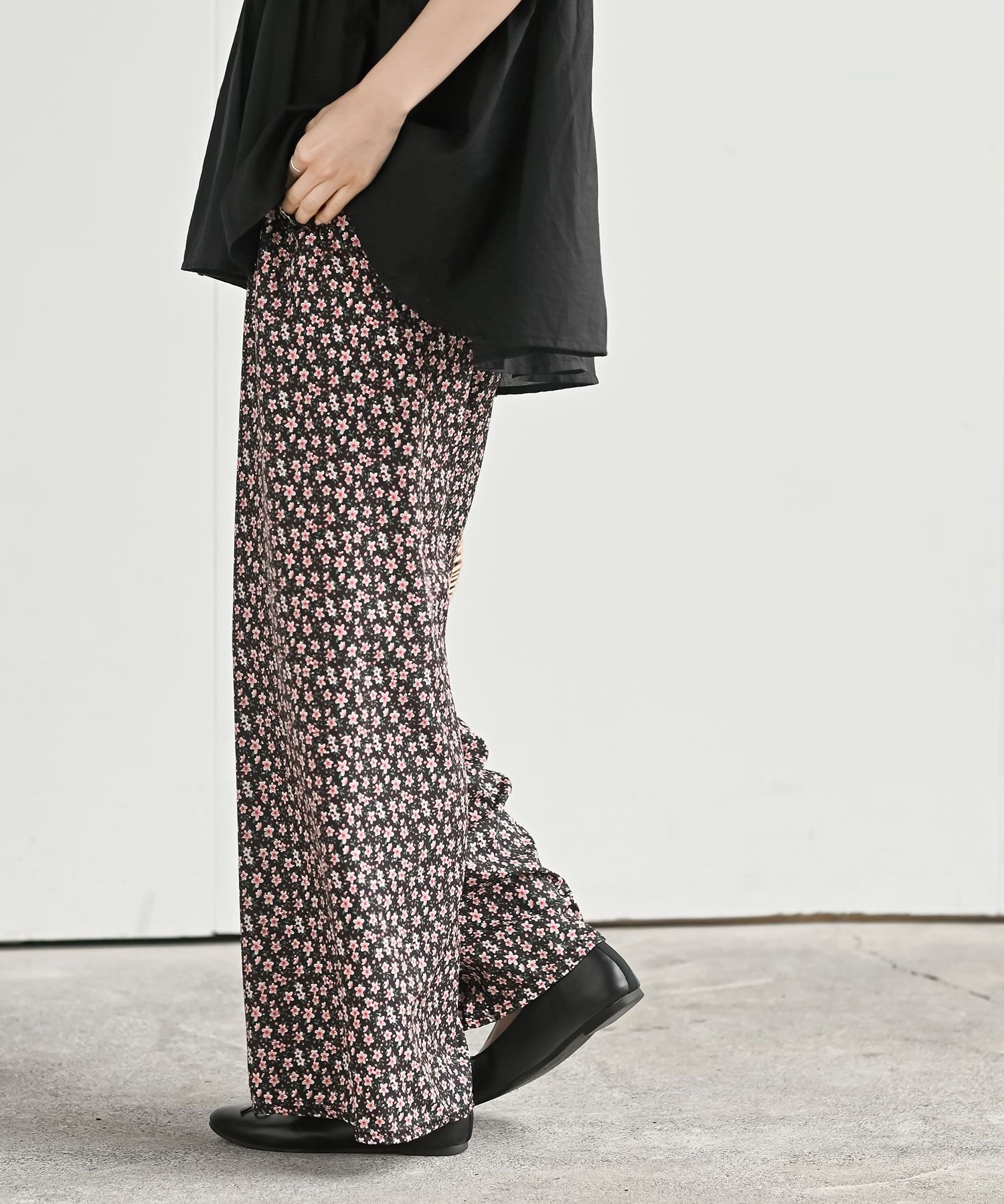 グリーン柄ワイドパンツ コカ coca リーフ柄ワイドパンツ （Green） -ファッション通販