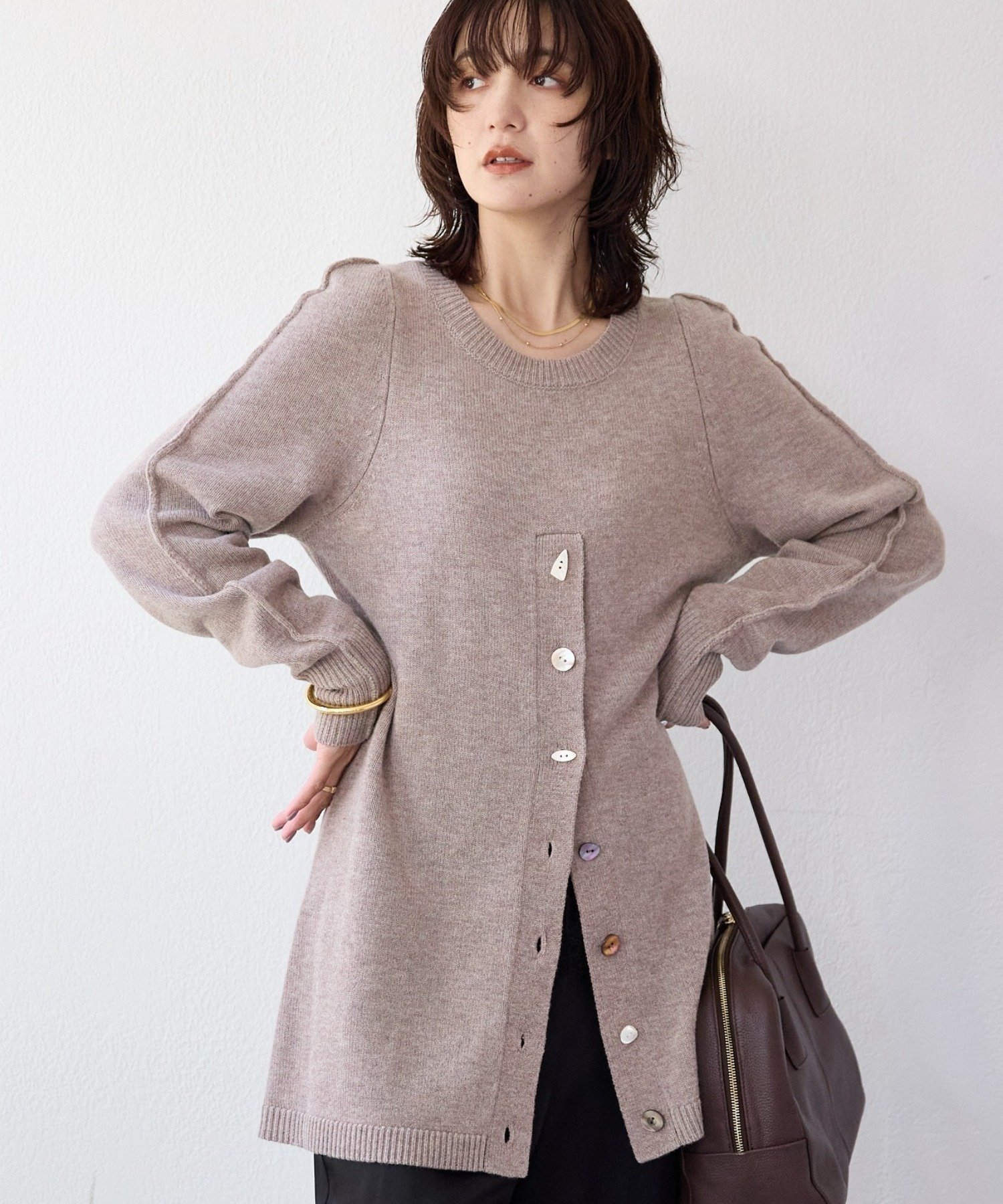 RIVE DROITE 予約【a Nice (ア ・ニース)】スリットニット リヴドロワ トップス ニット グレー ベージュ【送料無料】