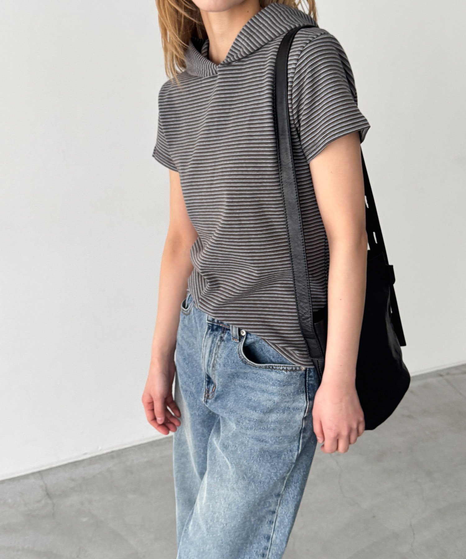 El mar ボーダー半袖パーカー キャナルジーン トップス カットソー・Tシャツ グレー ネイビー