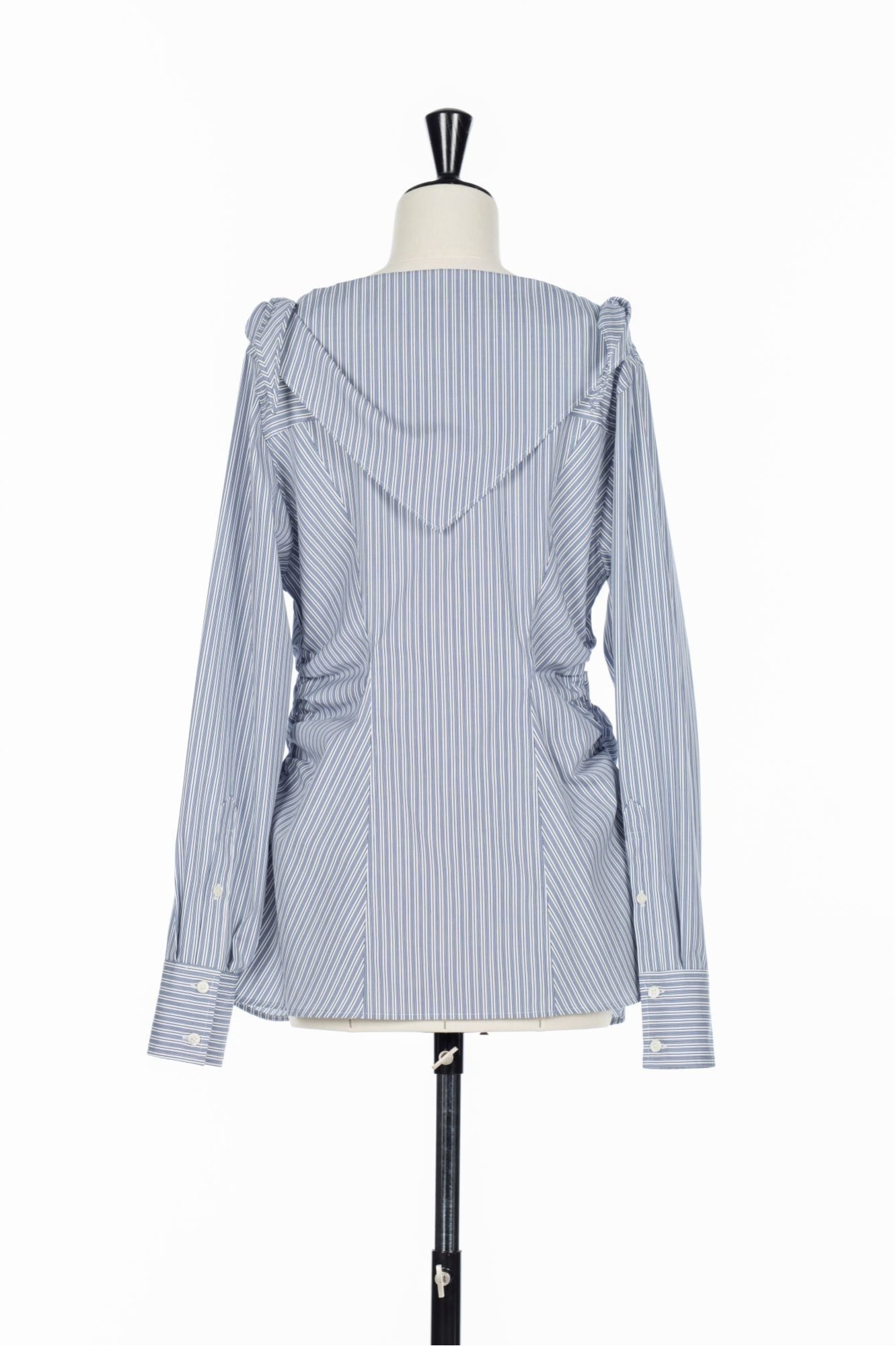 COTTON STRIPE SCARF COLLAR BLOUSE フェティコ トップス シャツ・ブラウス グレー ブルー