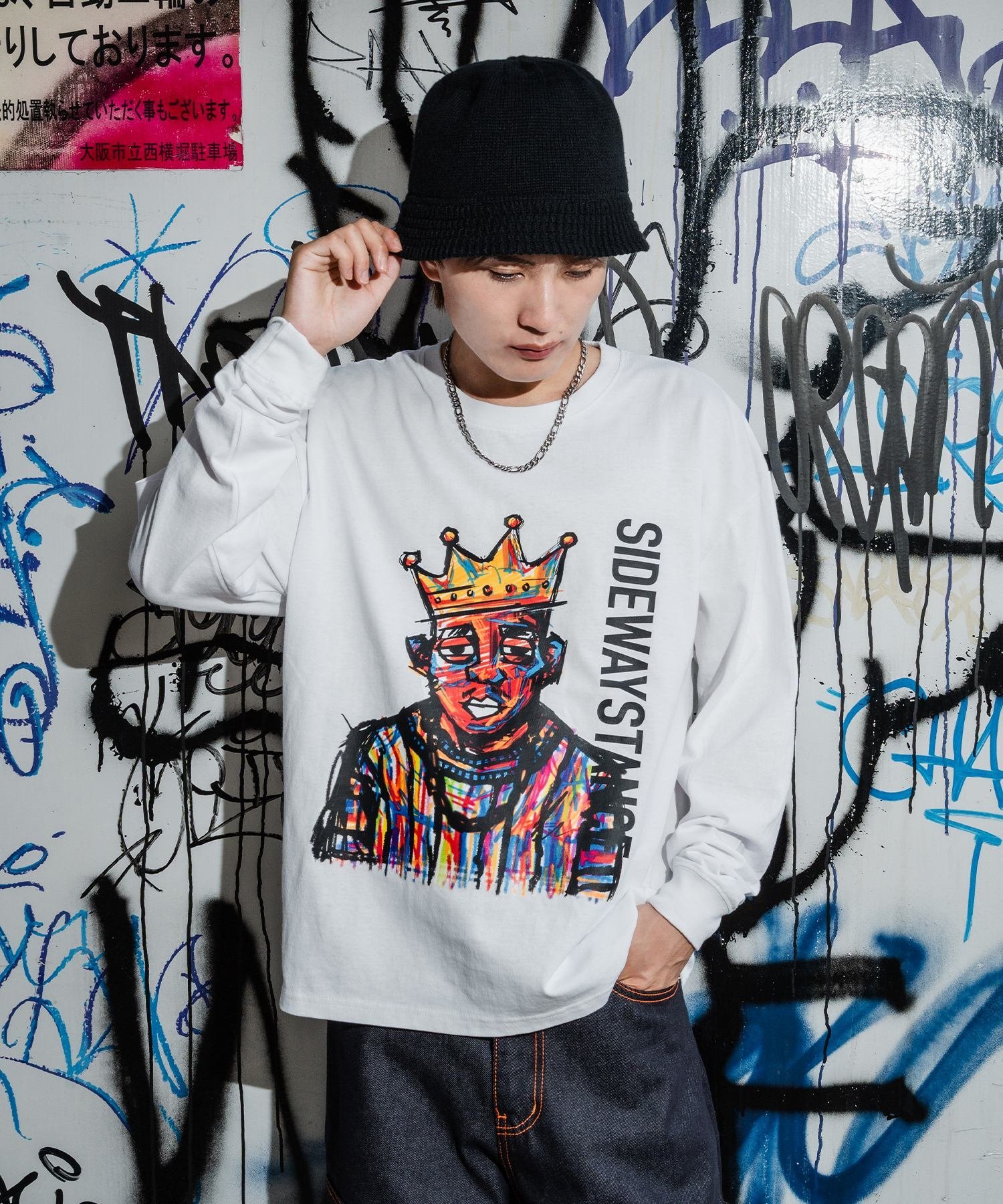 【SALE／54%OFF】SIDEWAY STANCE SIDEWAY STANCE サイドウェイスタンス クレヨン アーティスト 長袖Tシャツ インプローブス トップス カットソー・Tシャツ ホワイト ブラック