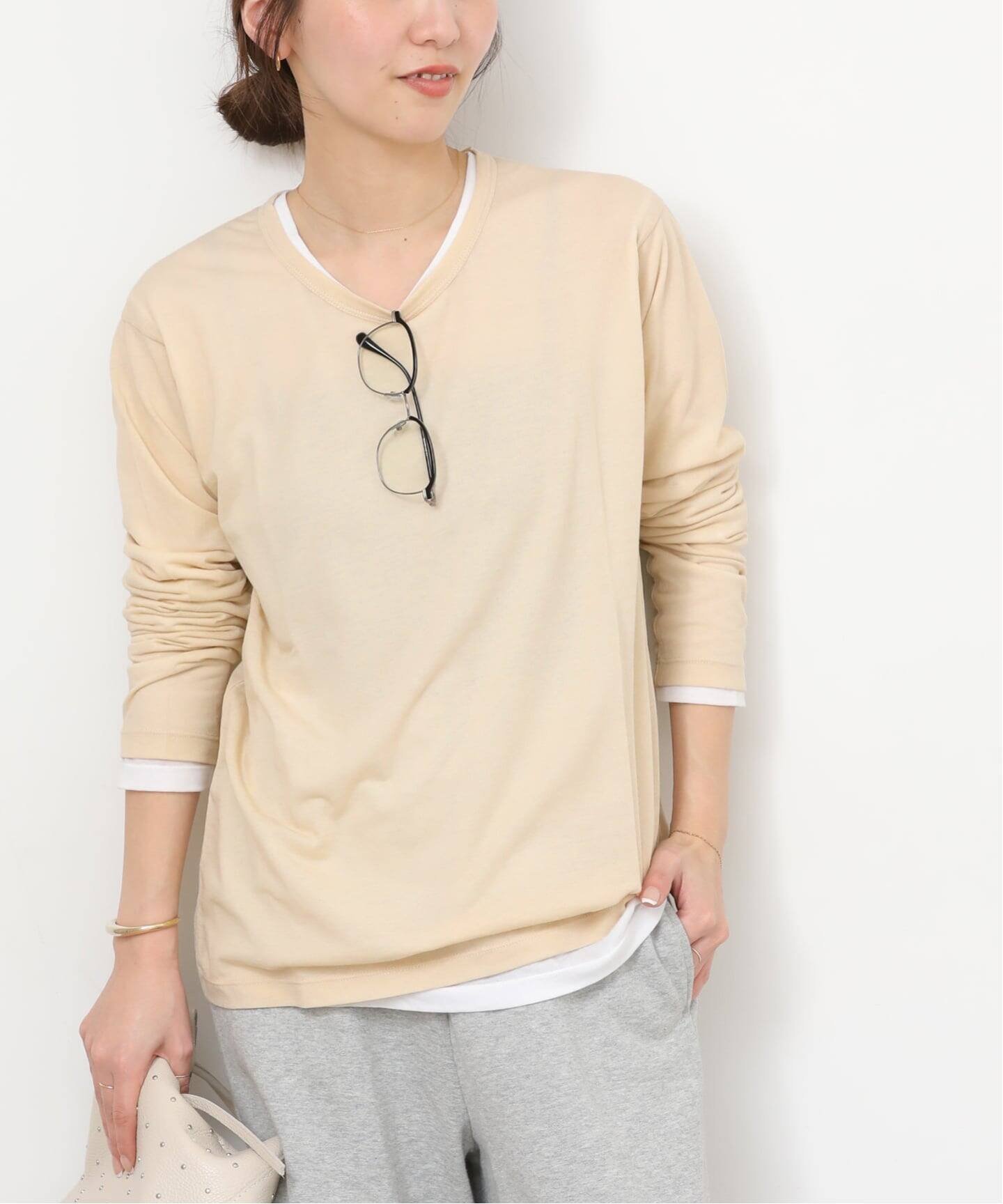 JOURNAL STANDARD relume 《追加》シアークルーネックロングTシャツ ジャーナル スタンダード レリューム トップス カットソー・Tシャツ イエロー ブルー ベージュ ホワイト