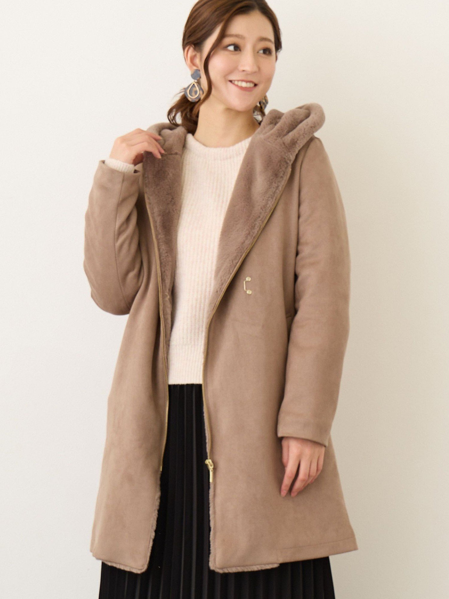 NICOLE white ファー付き2WAYコート/スエードボンディング ニコル クラブ ジャケット・アウター モッズコート ブラウン ベージュ グレー【送料無料】のサムネイル