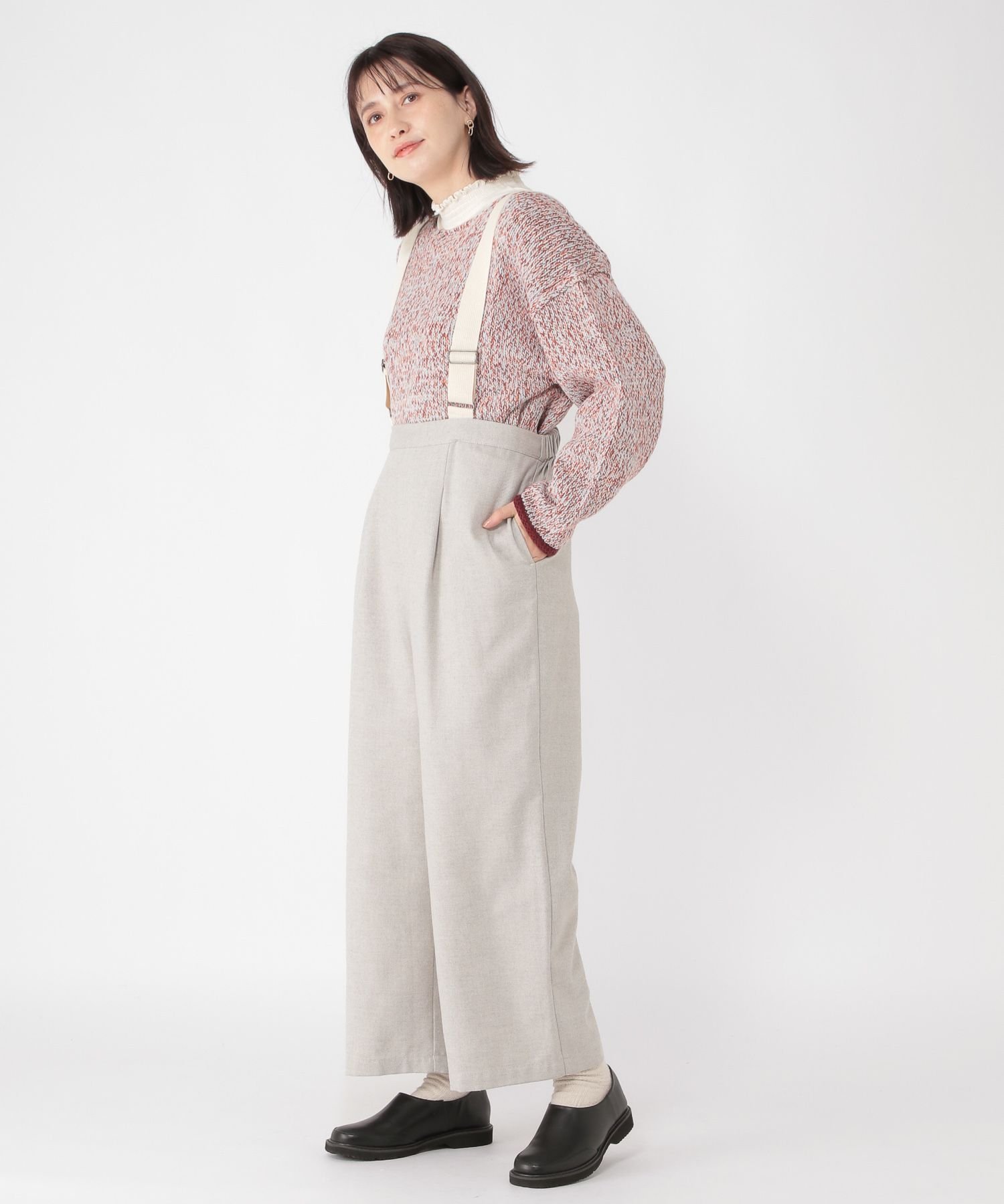 【SALE／50%OFF】studio CLIP サスペンダー付きワイドパンツ スタディオクリップ パンツ その他のパンツ ブラック グレーのサムネイル