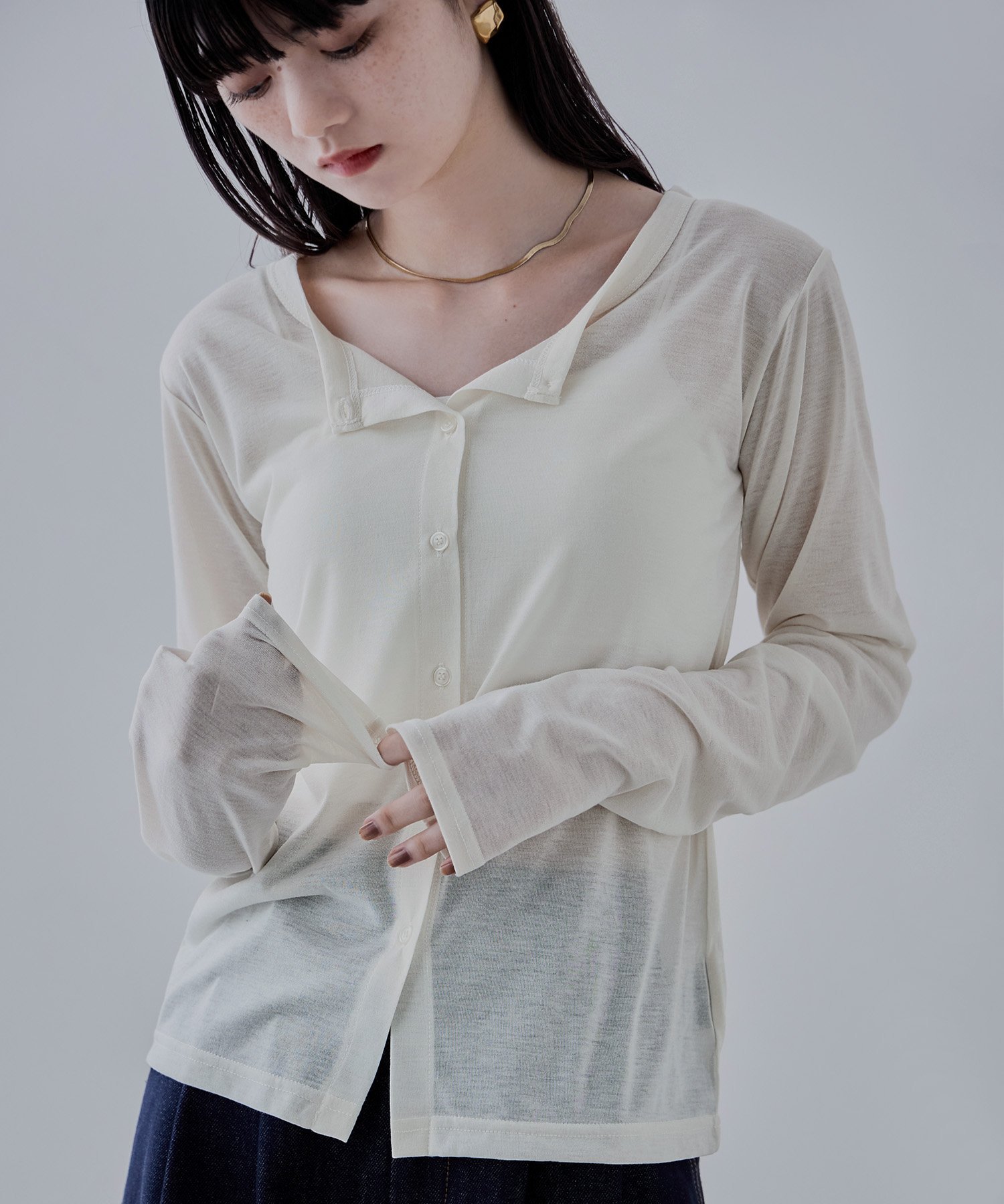 etoll. シアークルーネックカーディガン ビーフラット トップス カーディガン ピンク ブラウン ブラック グレー ホワイト【送料無料】のサムネイル