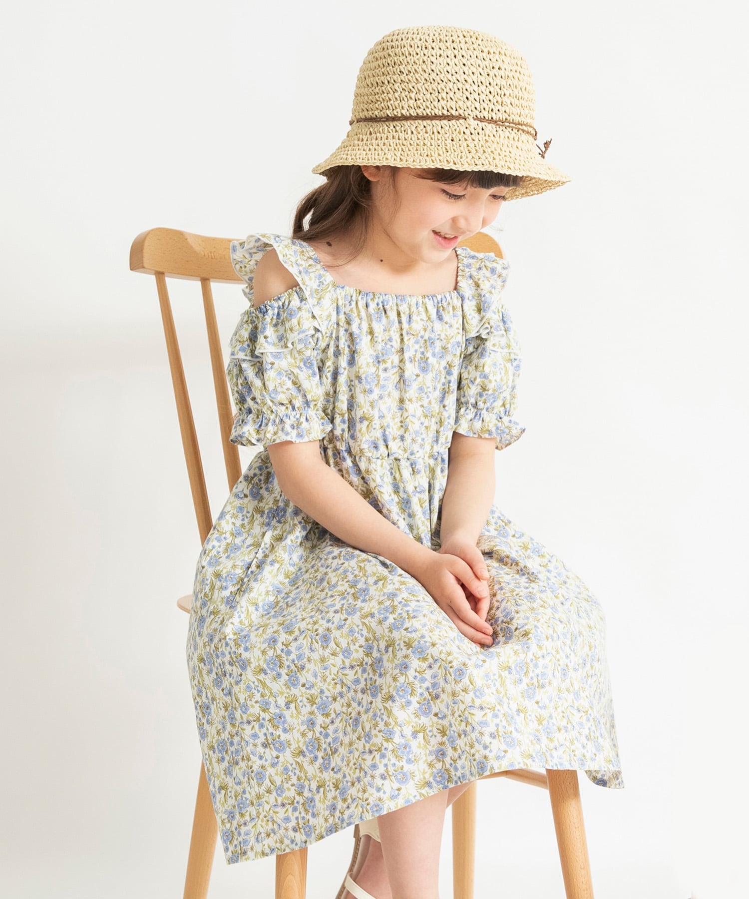 【SALE／5%OFF】branshes 【おそろい】小花柄フリル肩あきワンピース ブランシェス...