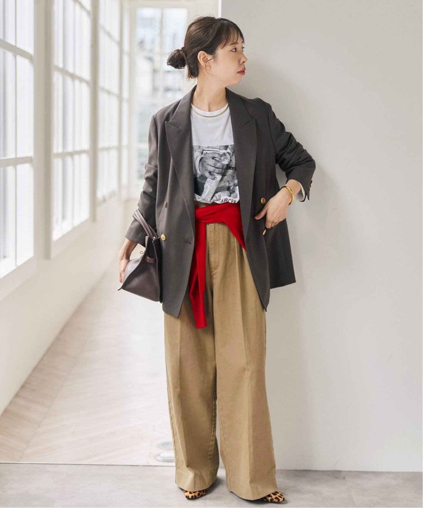 Spick & Span 《追加》ウールブレンドダブルブレストジャケット スピックアンドスパン ジャケット・アウター テーラードジャケット・ブレザー ネイビー ブラウン