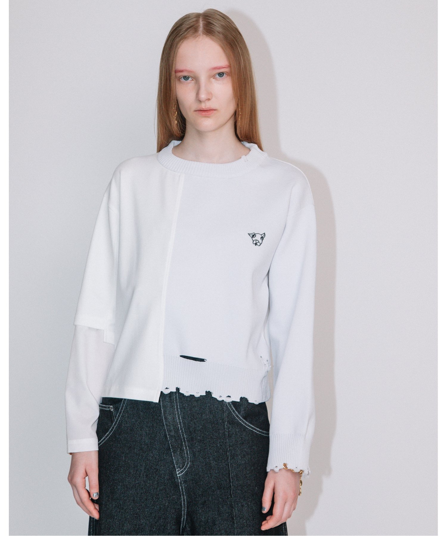 WAU POINT KNIT COMBINATION TOPS アウラアイラ トップス カットソー・Tシャツ ホワイト ブルー