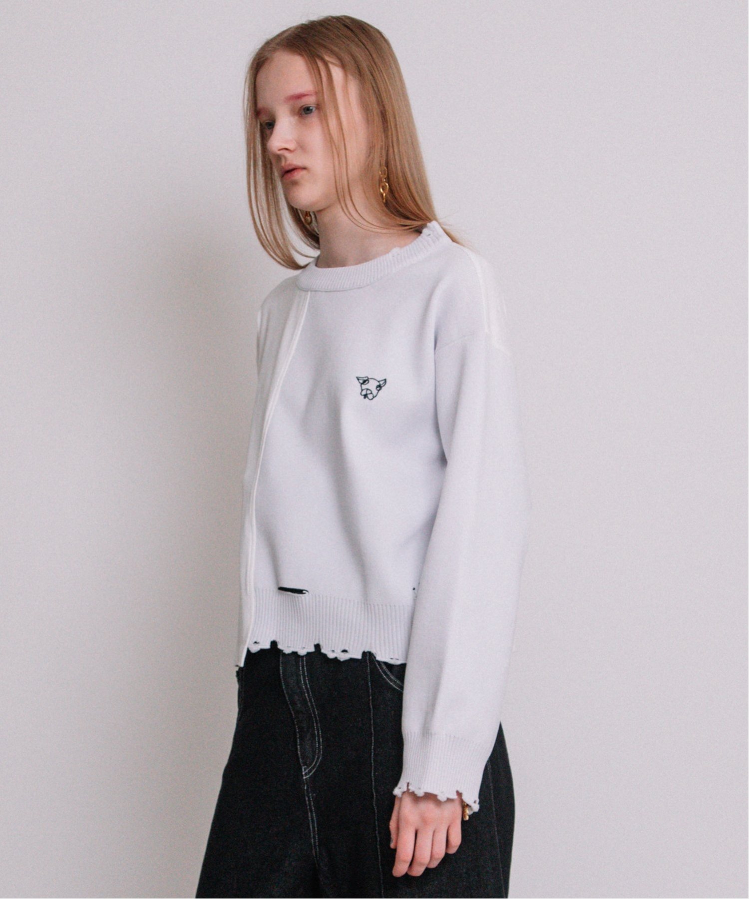 WAU POINT KNIT COMBINATION TOPS アウラアイラ トップス カットソー・Tシャツ ホワイト ブルー