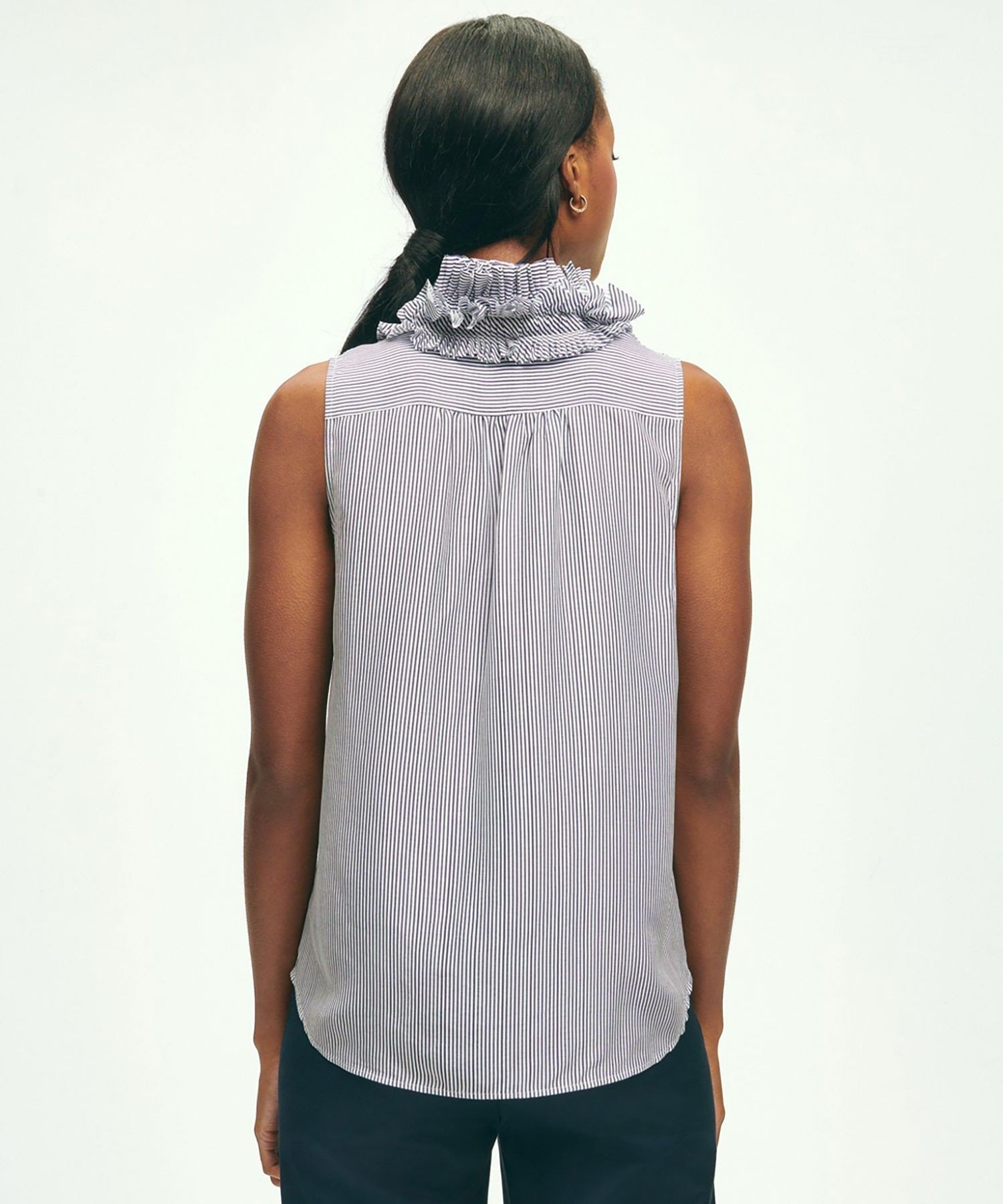 【SALE／50%OFF】BROOKS BROTHERS シルク ストライプ ラッフルカラー ノースリーブブラウス ブルックス ブラザーズ トップス シャツ・ブラウス ホワイト【送料無料】