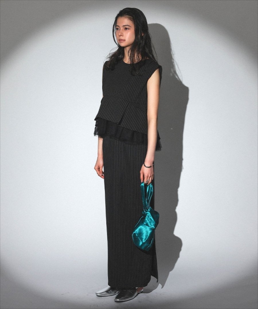 ANDRESD pinstripe peplum setup dress ドノバン ワンピース・ドレス ドレス ブラック ベージュ【送料無料】