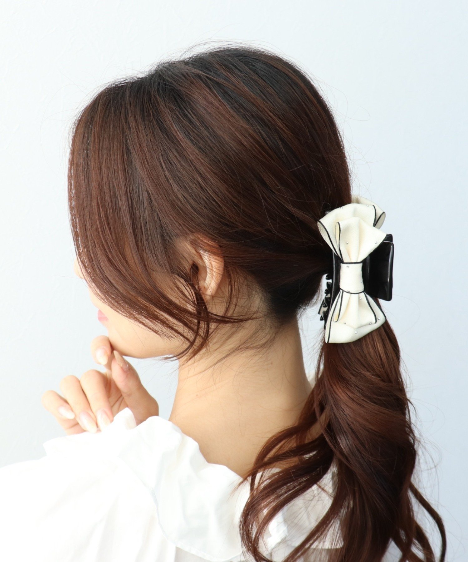 Three Four Time ドットストーンリボンバンス スリーフォータイム ヘアアクセサリー バレッタ・ヘアクリップ・ヘアピン ホワイト ブラック