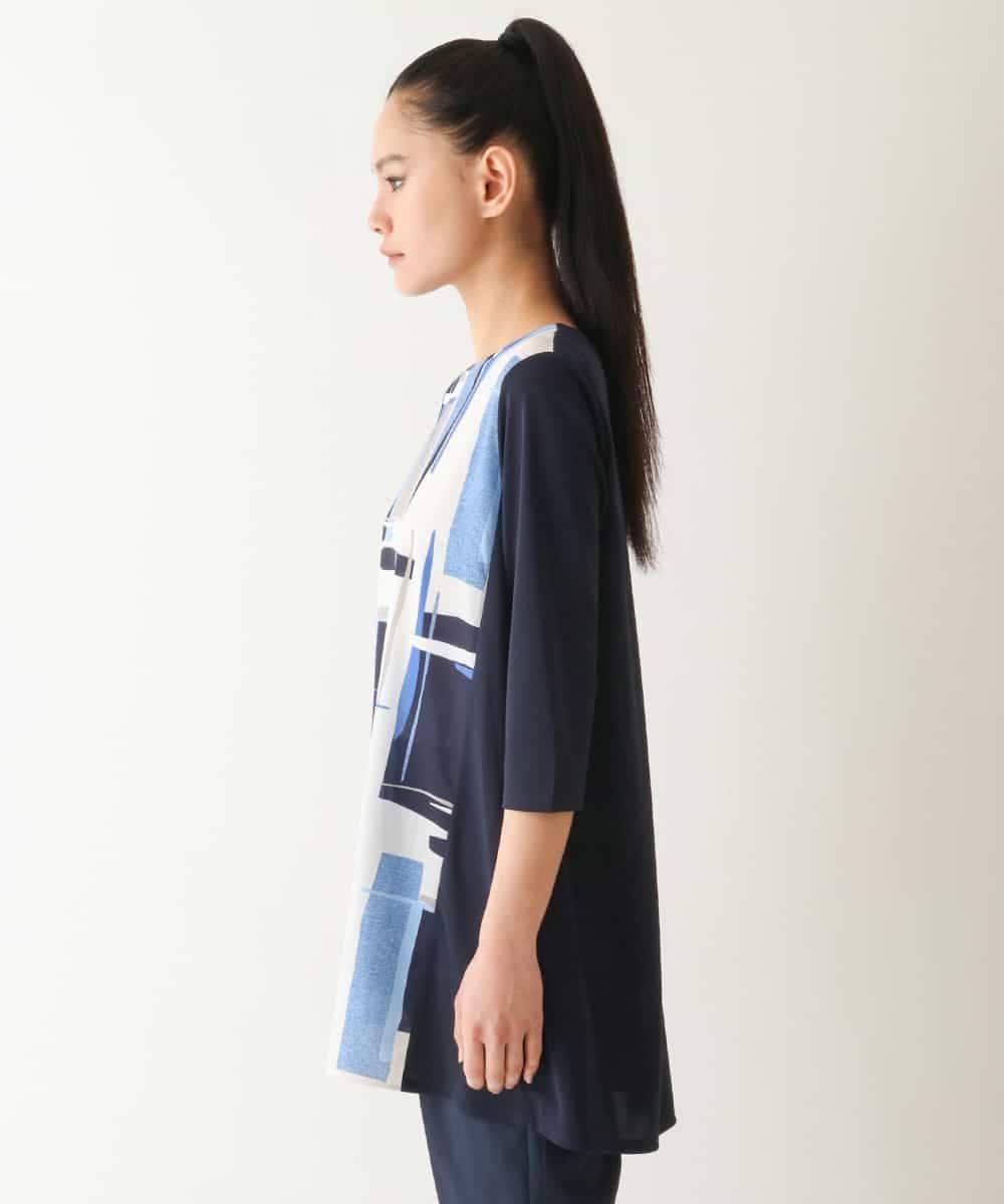 【SALE／50%OFF】HIROKO BIS ブロッキングモチーフデザインチュニック /洗濯機で洗える ヒロコ ビス ワンピース・ドレス チュニック グリーン ブルー【送料無料】