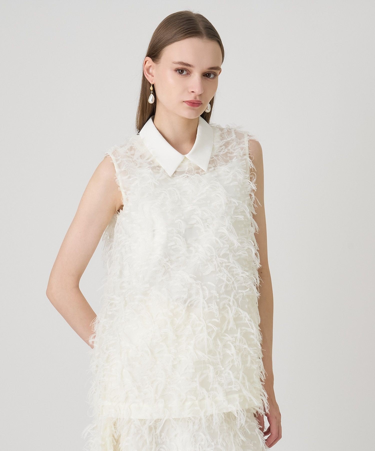 ANAYI 【セットアップ対応商品】フェザーカットジャガード ブラウス アナイ トップス シャツ・ブラウス ブラック ホワイト【送料無料】のサムネイル