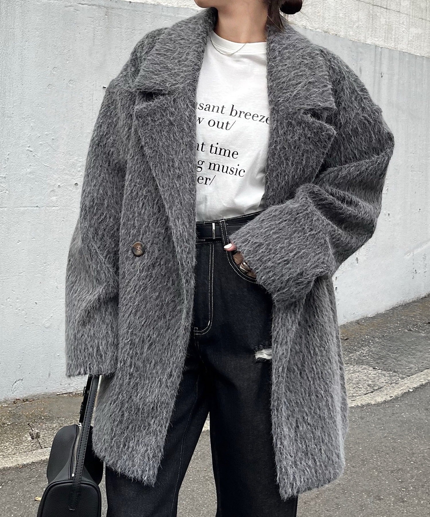 andme シャギー 起毛 ミドル丈 ジャケット コート アンドミー ジャケット・アウター その他のジャケット・アウター ブラウン グレー【送料無料】のサムネイル