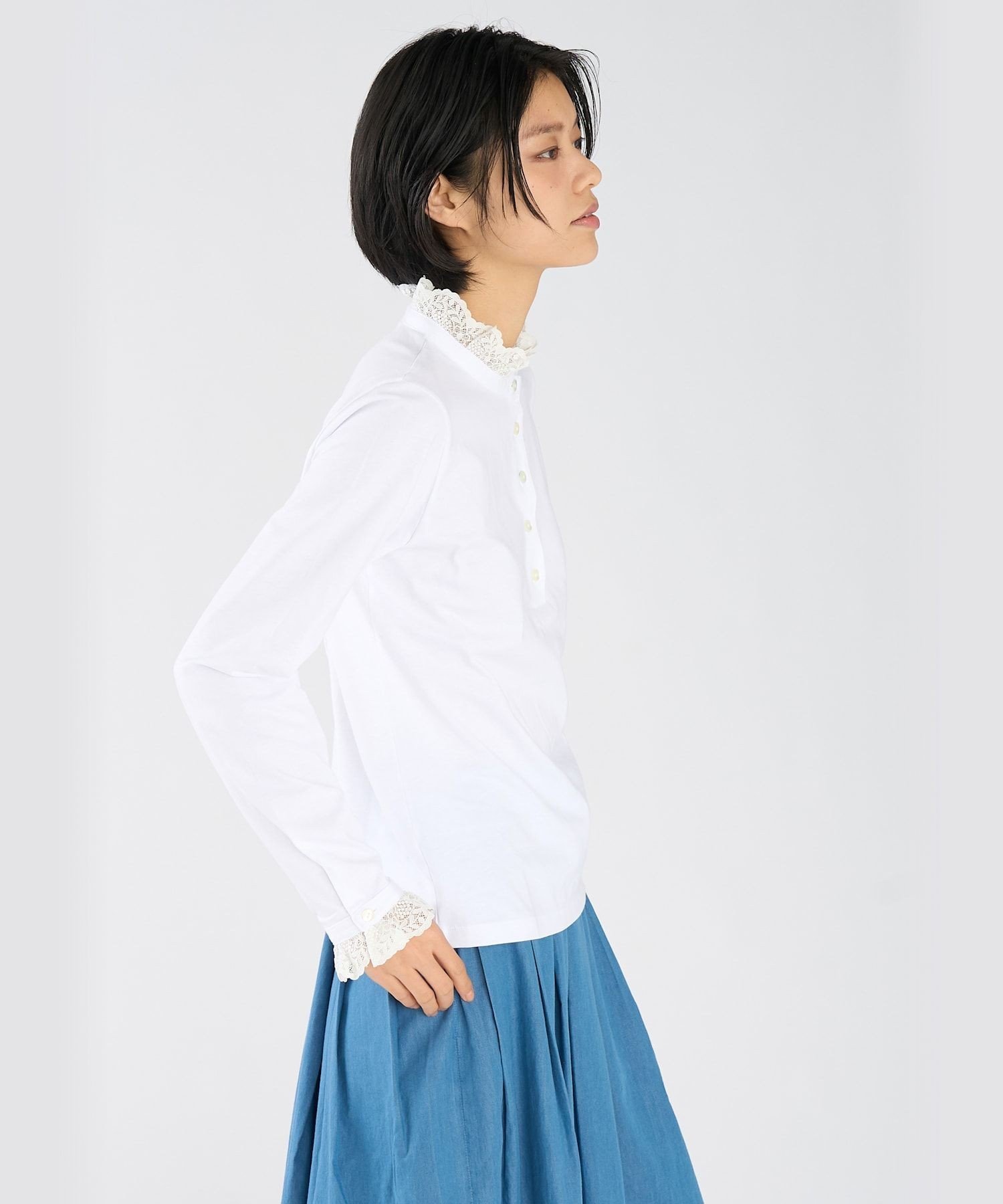 レース コットン ヘンリーネック トップス "Harpiste" アニエスベー トップス カットソー・Tシャツ ホワイト