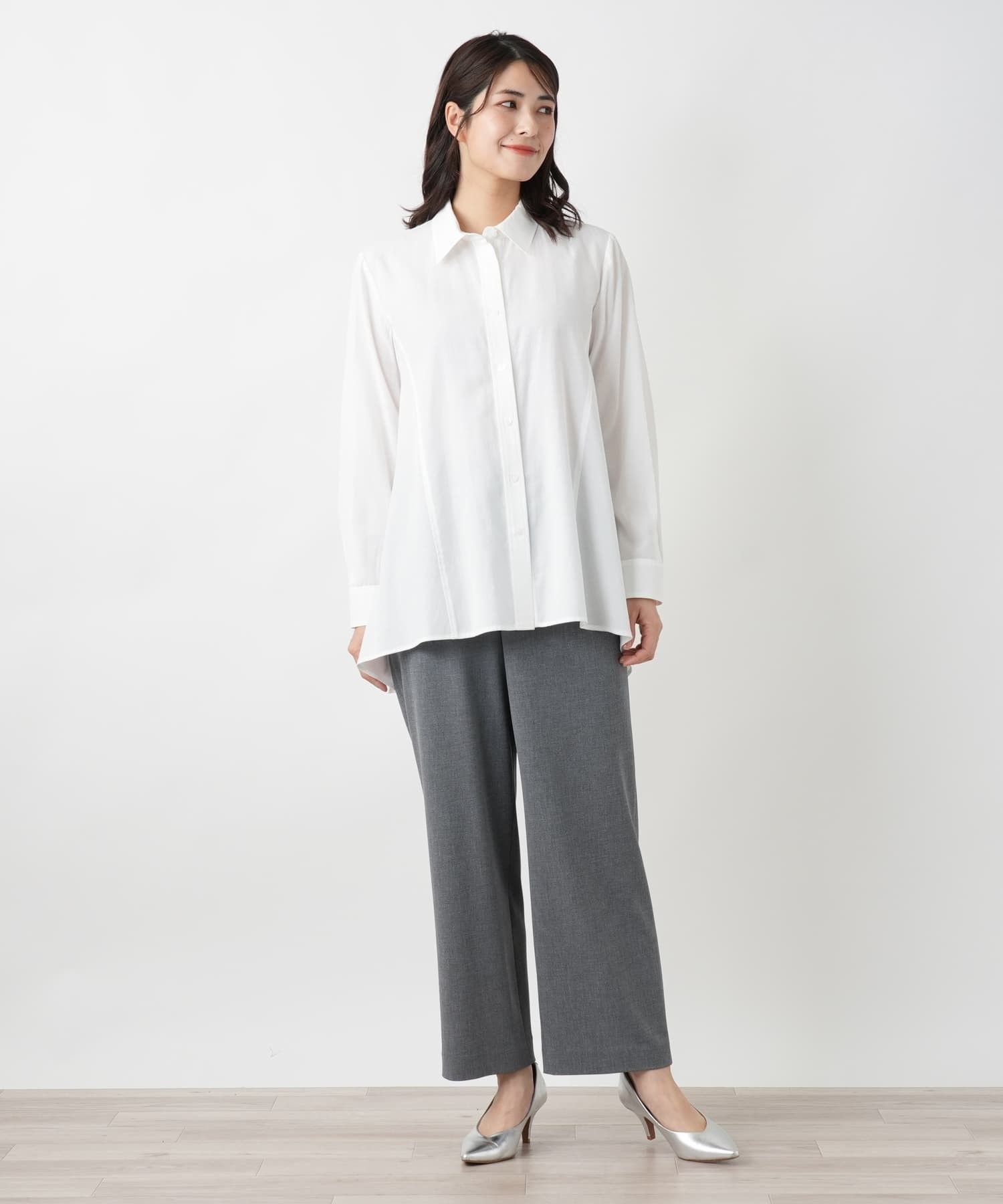 Leilian フレアブラウス【Leilian WHITE LABEL】 レリアン トップス シャツ・ブラウス ブルー ホワイト