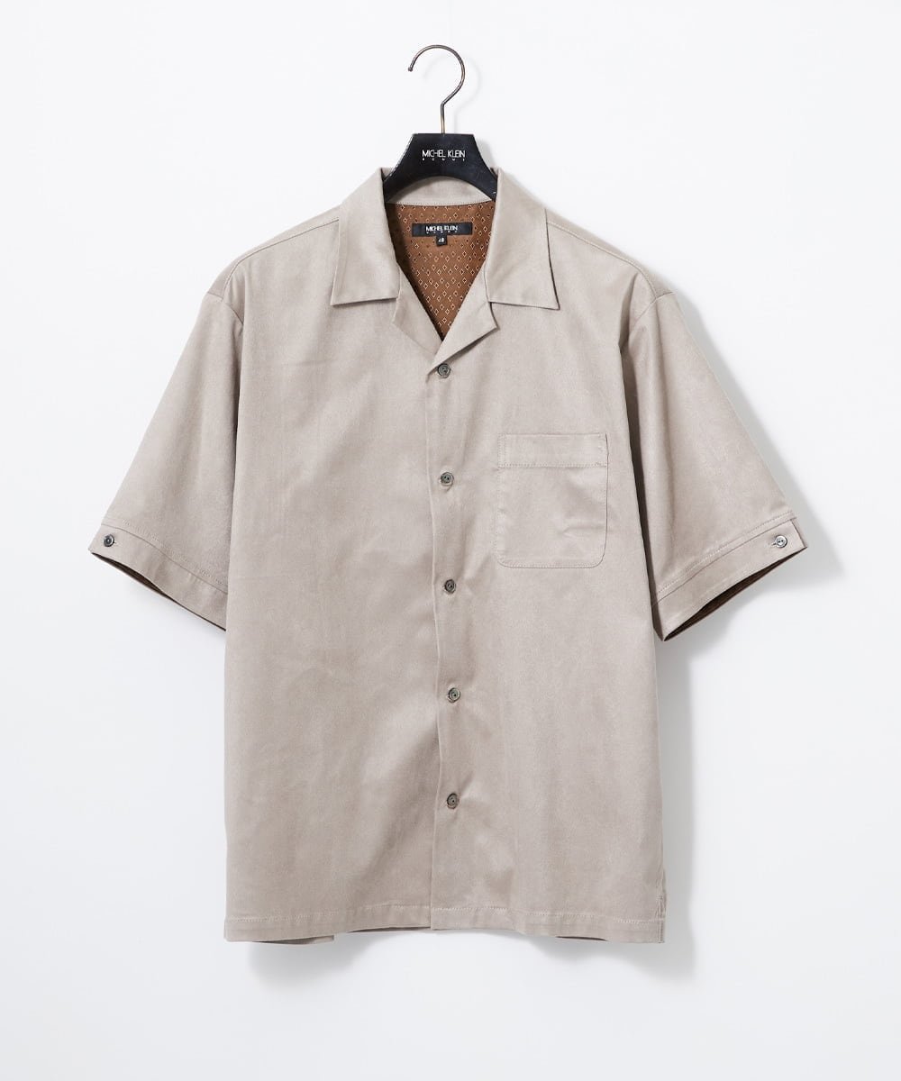 MICHEL KLEIN HOMME 【セットアップ】スエード半袖シャツ ミッシェルクランオム トップス シャツ・ブラウス ベージュ ブラック【送料無料】